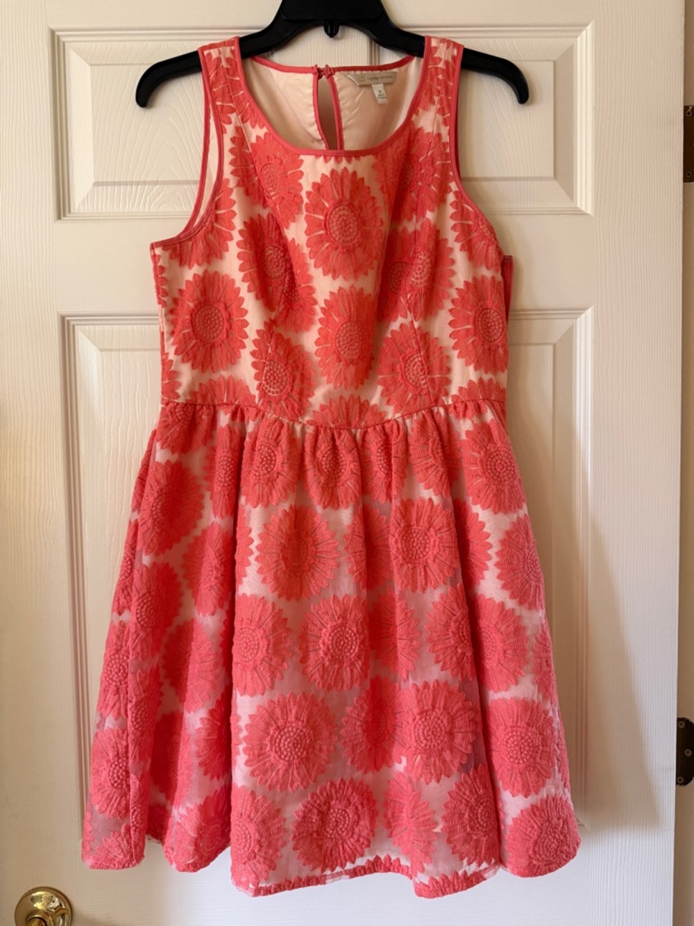 LC Lauren Conrad Coral Pink Floral Lace Fit & Flare Dress